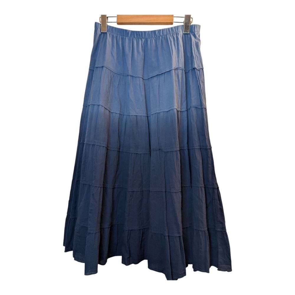 Allison Daley Blue Ombre Cotton Tiered Midi Skirt M